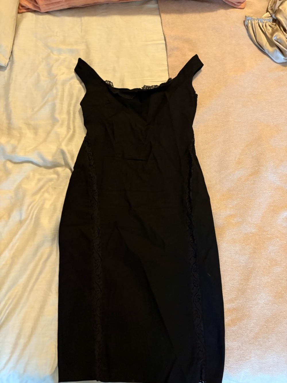Elegant Black Lace-Trim Midi Dress - Women